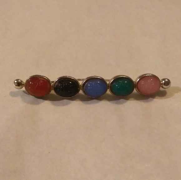 Vintage - Multi Color Scarab & Silver Brooch‎